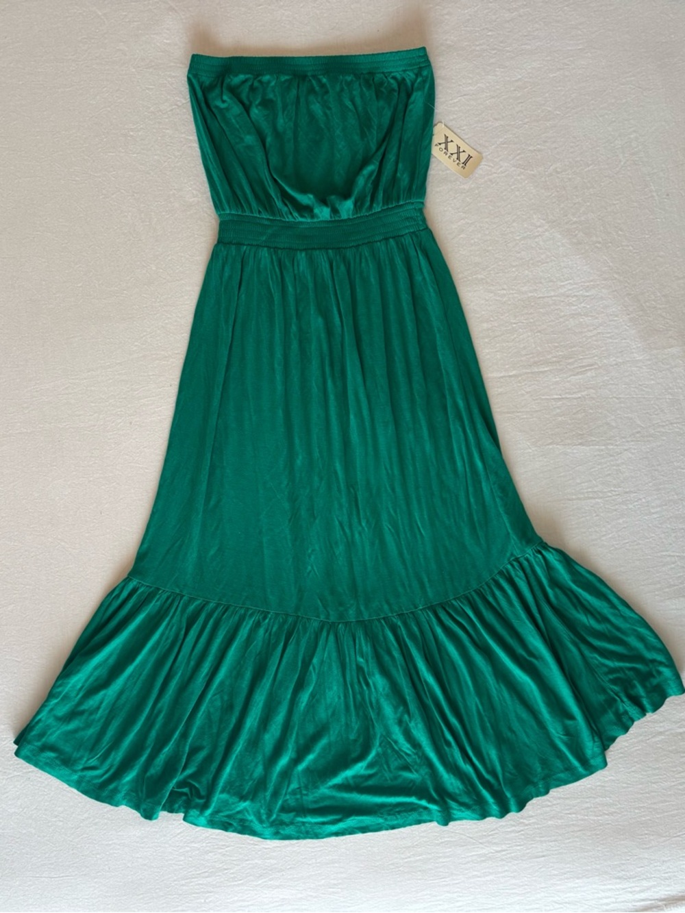 Green Strapless Maxi Dress Small Womens Flowy Boho Summer Casual Beach